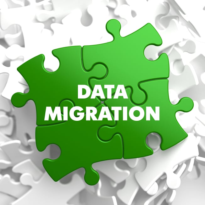 Data Migration on Green  Puzzle on White Background.-1