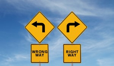 Road signs pointing to the right way and wrong way